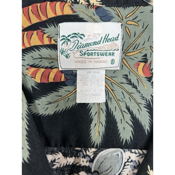 Vintage Diamond Head Hawaiian Shirt Men XL Black Palm Tree Tribal - Picture 7 of 7